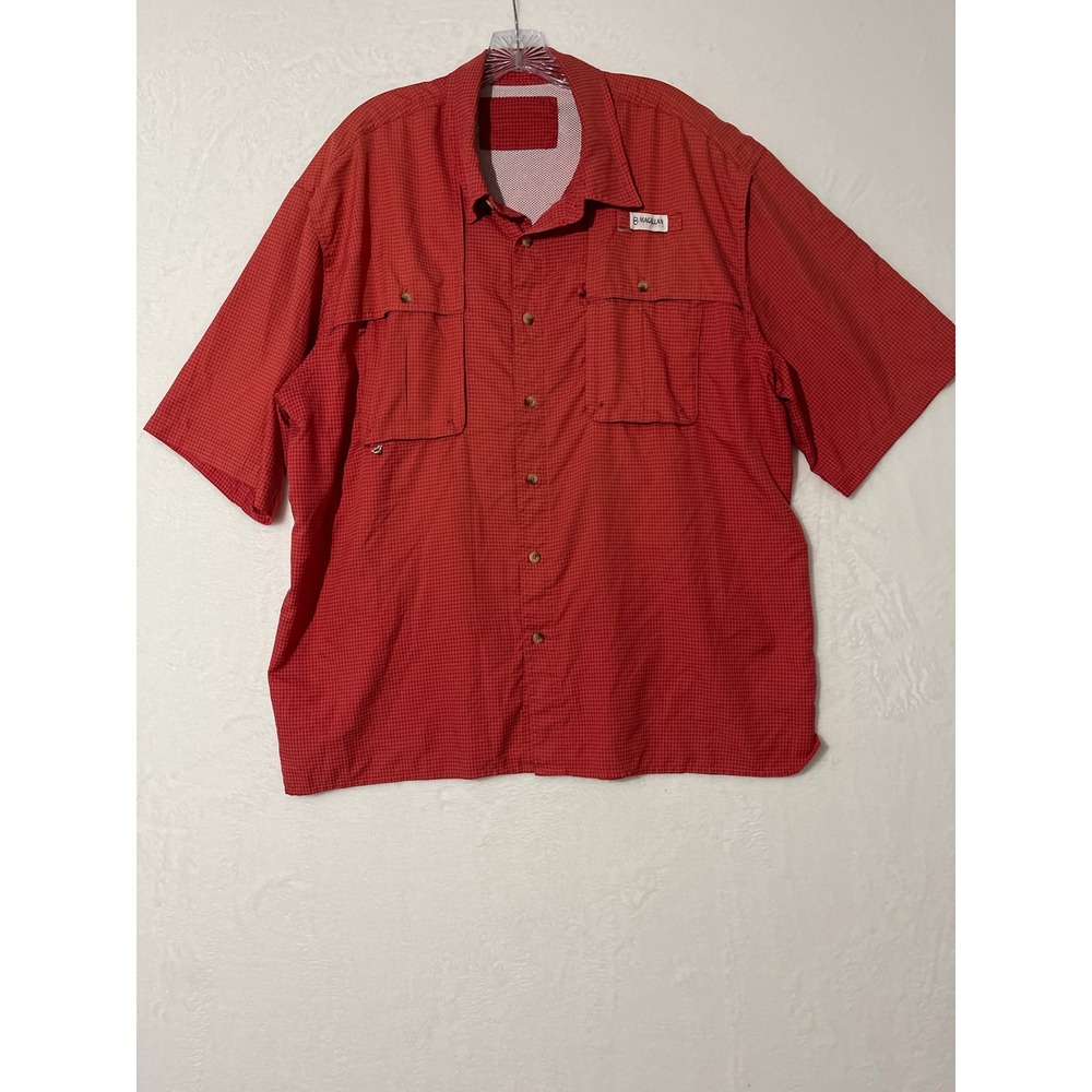 Magellan Outdoors Mens 2XL Red Gingham Short Sleeve Ventilated Fishing Shirt